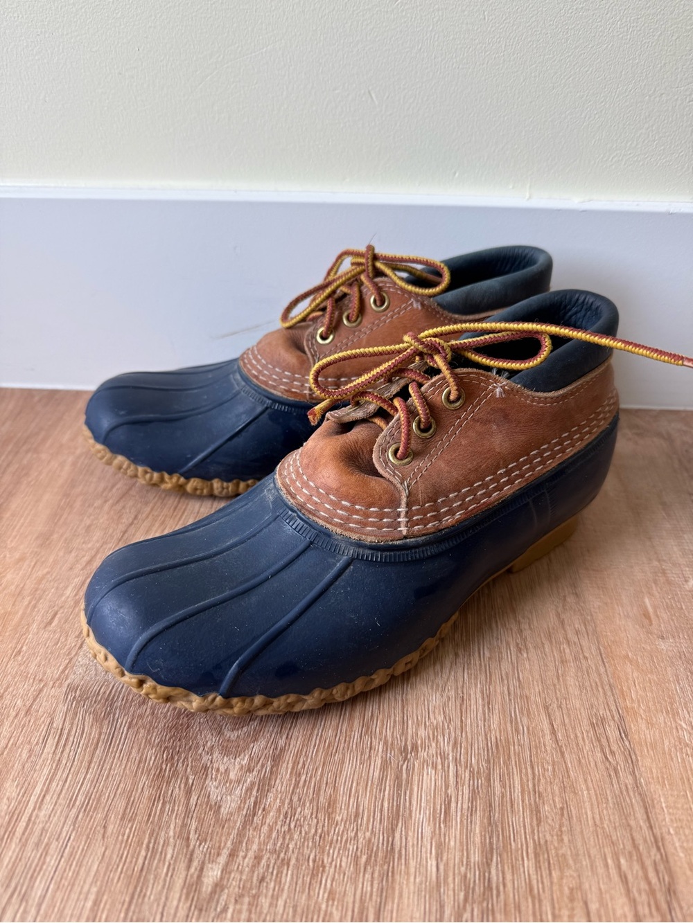 L.L. Bean Two-Tone Brown Leather and Navy Rubber Duck Shoes